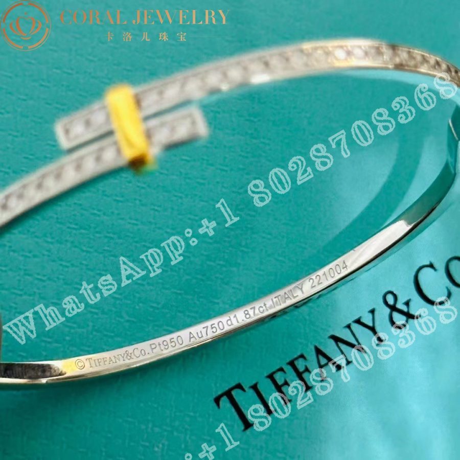 Tiffany Edge Hinged Bypass Bangle in Platinum and Yellow Gold with Diamonds - Image 5