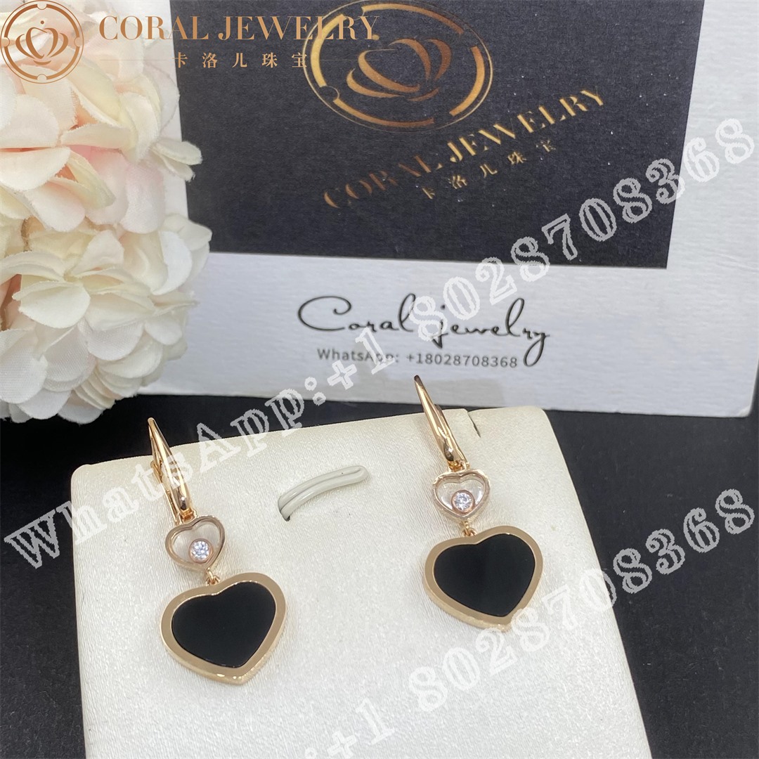 Chopard Happy Hearts Earrings Ethical Rose Gold Diamonds Onyx 837482 5210 Coral (10)