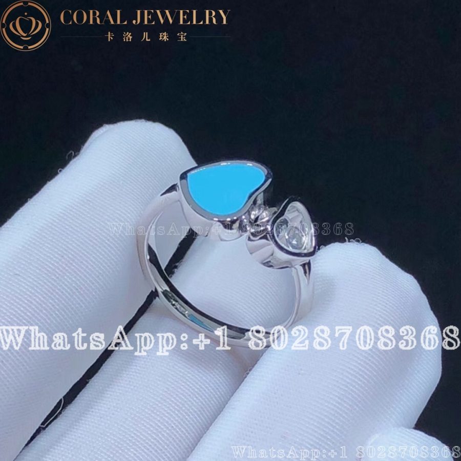 Chopard Happy Hearts Ring, Ethical White Gold, Diamond, Turquoise Stone 29482-5400 - Image 5