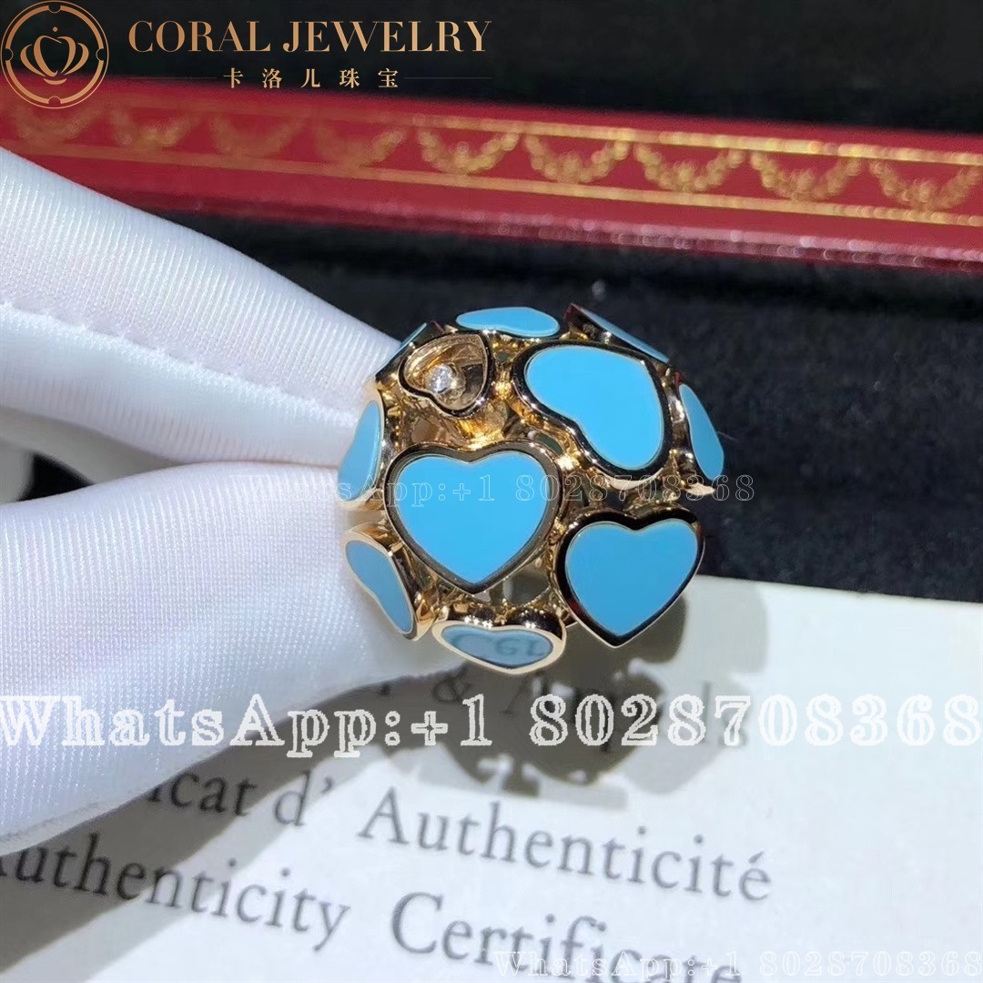 Chopard Happy Hearts Rose Gold Turquoise Diamond Ring 827482 5400 Coral (1)