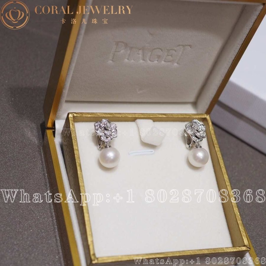 Piaget Rose Earrings White Gold Pearl Diamond Earrings G38U0067 - Image 7