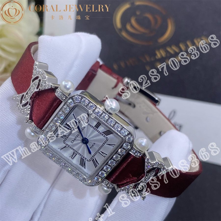 Charles Oudin Pansy Retro Quartz 20mm Silk, Diamond Watch with Elements Roman Style - Image 4