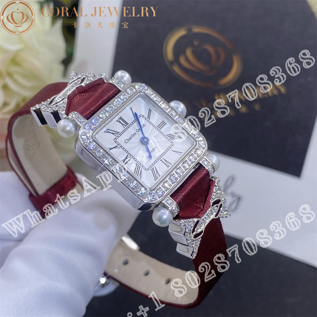 Charles Oudin Pansy Retro Quartz 20mm Silk Diamond Watch With Elements Roman Style Coral (4)