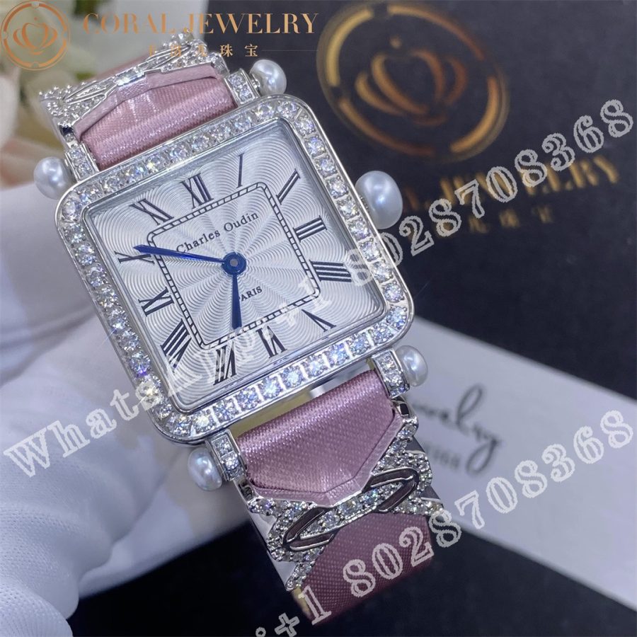 Charles Oudin Pansy Retro Quartz 24mm Silk, Diamond Watch with Elements Roman Style - Image 3