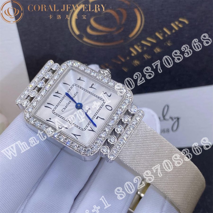 Charles Oudin Rose Retro 24mm Medium Satin and Diamond Watch Arabic Style Hindu Numerals - Image 3