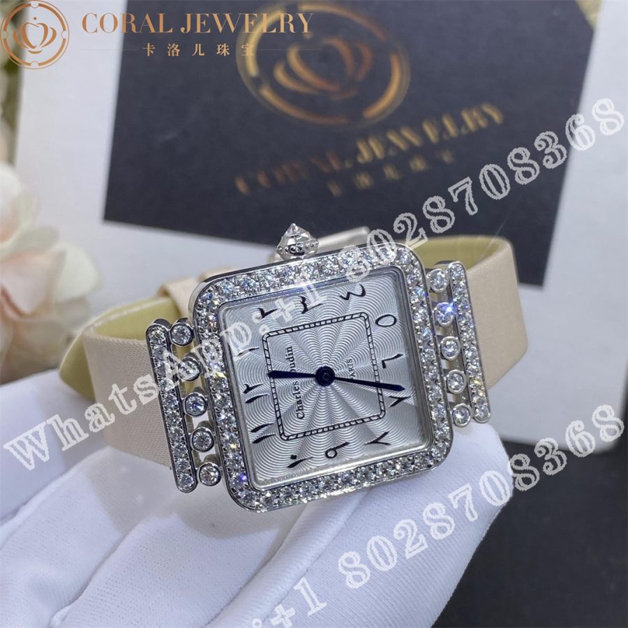 Charles Oudin Rose Retro 24mm Medium Satin and Diamond Watch Arabic Style Hindu Numerals - Image 4