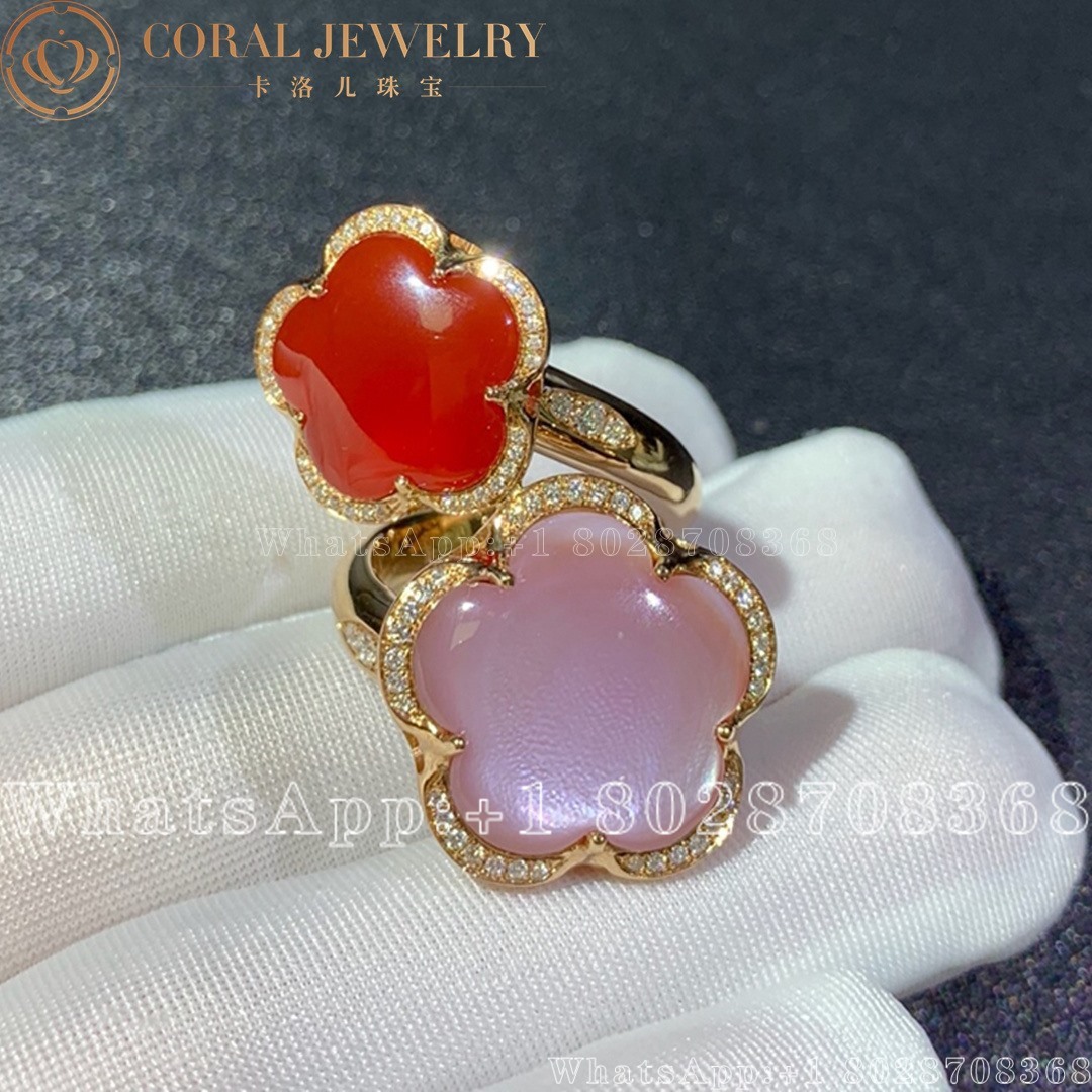 Pasquale Bruni Bon Ton Dolce Vita Contrarie Ring In 18k Rose Gold With Quartz And Pink Mother Of Pearl Coral (4)