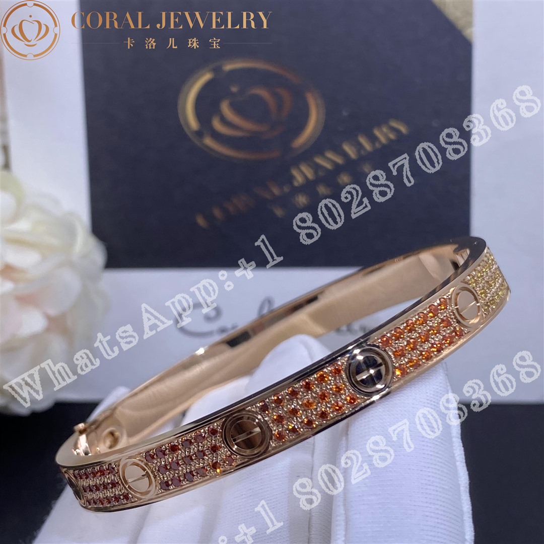 Cartier Love Bracelet Rose Gold Pave Sapphire Coral (3)