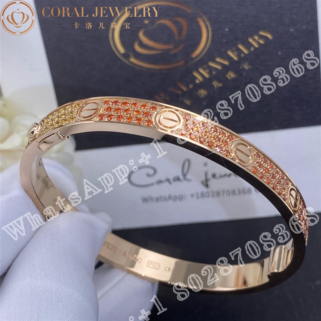 Cartier Love Bracelet Rose Gold Pave Sapphire Coral (5)