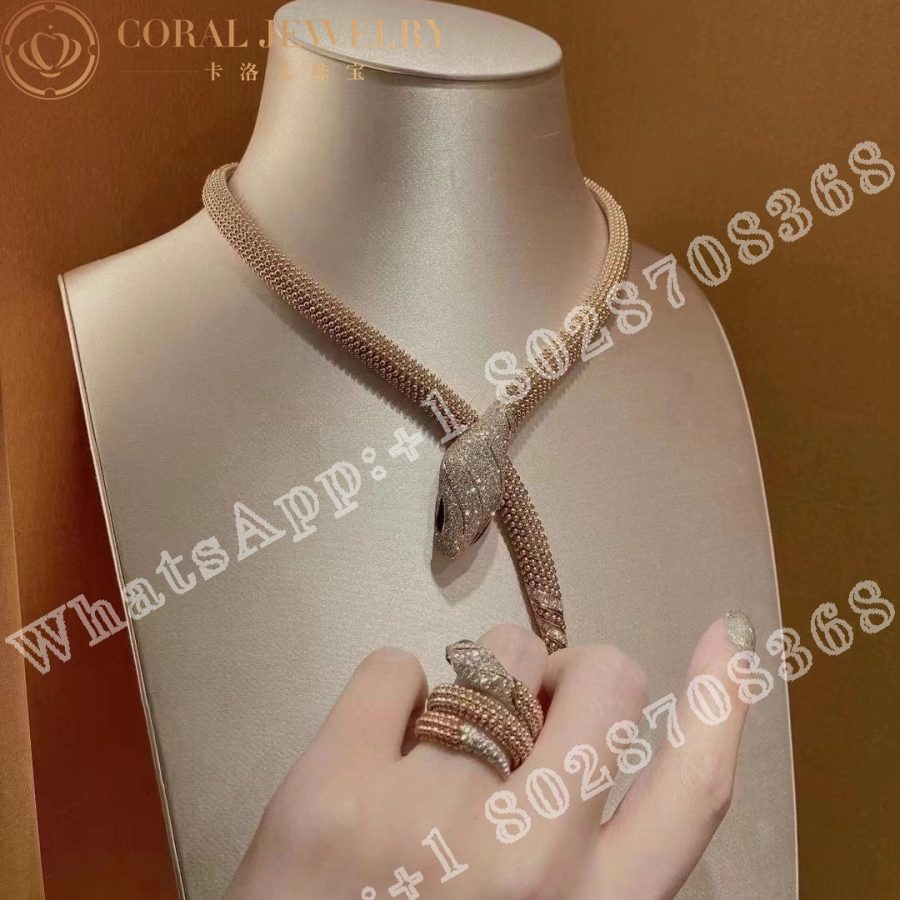 Bulgari Serpenti Necklace in 18 Kt Rose Gold with Pavé Diamonds and Black Onyx Eyes  Ref.: 358434 - Image 3