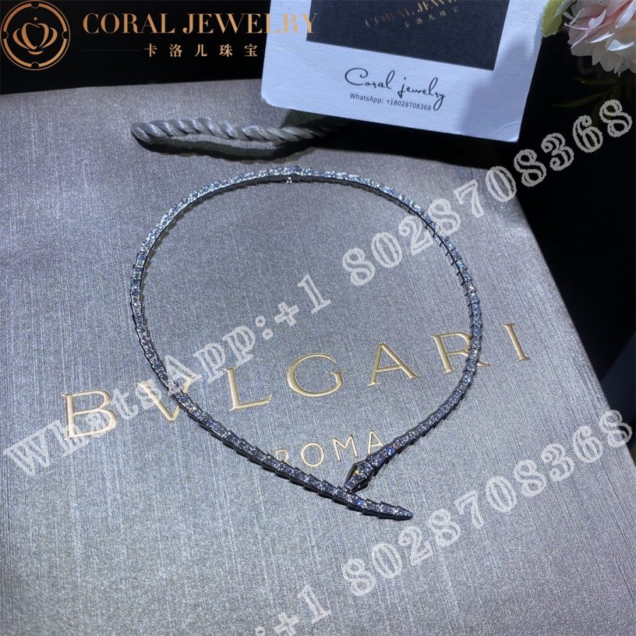 Bulgari Serpenti Viper 18 Kt White Gold Necklace Set with Pavé Diamonds Ref.: 360345 - Image 7