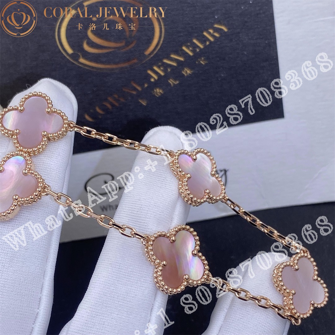 Van Cleef Arpels Vintage Alhambra 5 Motif 18k Rose Gold Pink Mother Of Pearl Bracelet Coral (2)