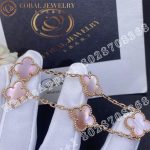 Van Cleef & Arpels Vintage Alhambra 5 Motif 18k Rose Gold Pink Mother of pearl Bracelet - Image 3