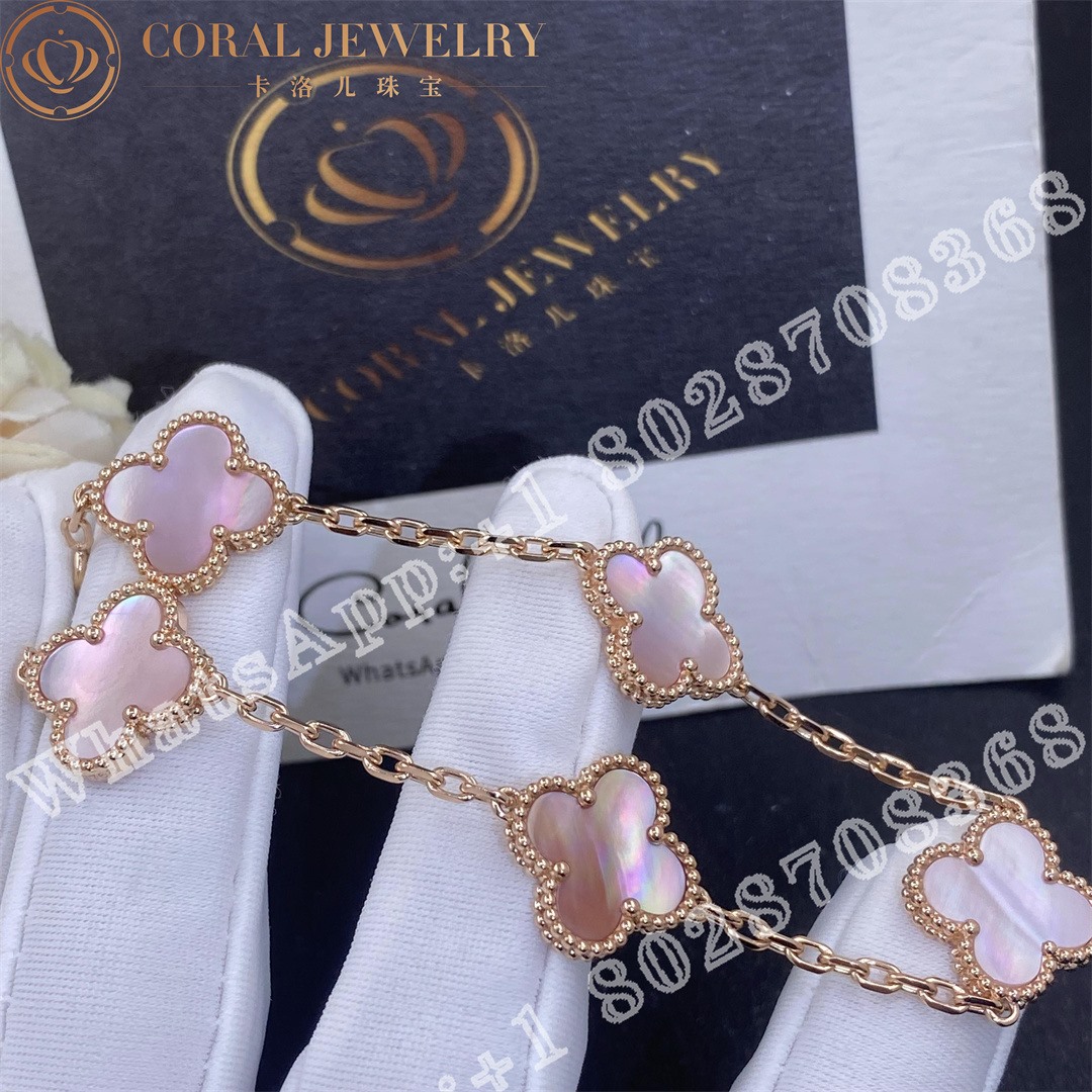 Van Cleef & Arpels Vintage Alhambra 5 Motif 18k Rose Gold Pink Mother of pearl Bracelet - Image 3