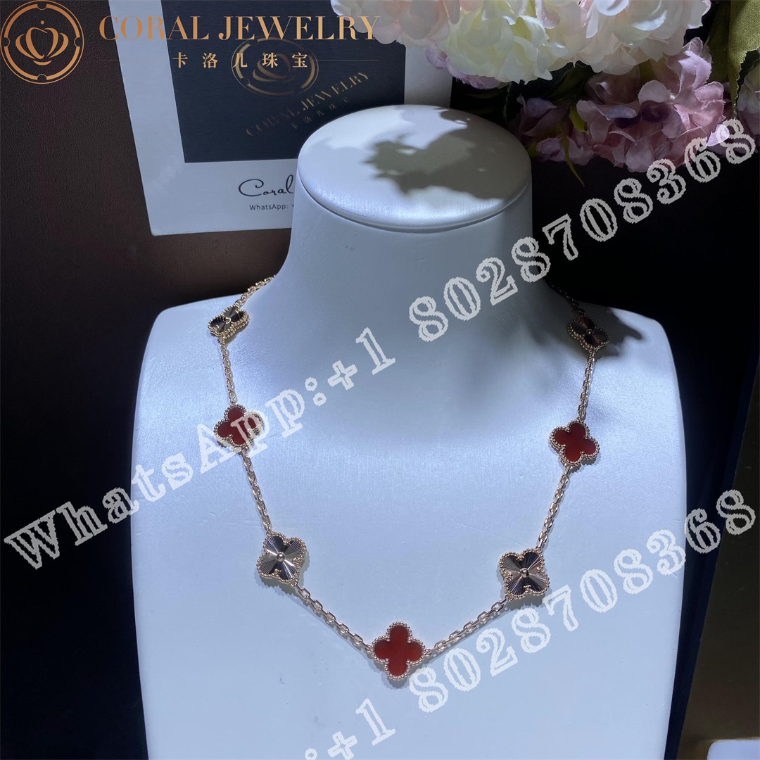 Van Cleef Arpels Vintage Alhambra Necklace 10 Motifs Rose Gold Carnelian Coral (1)