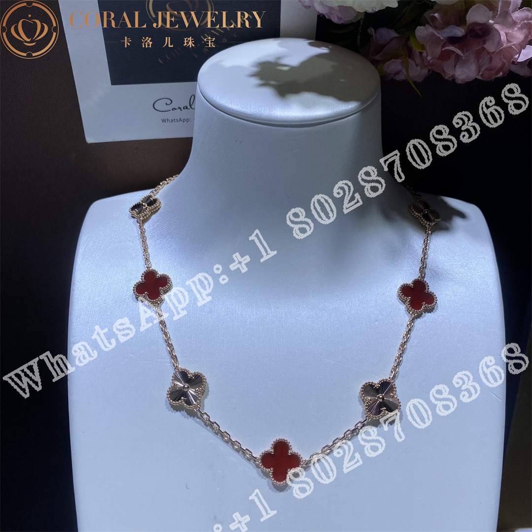 Van Cleef Arpels Vintage Alhambra Necklace 10 Motifs Rose Gold Carnelian Coral (2)