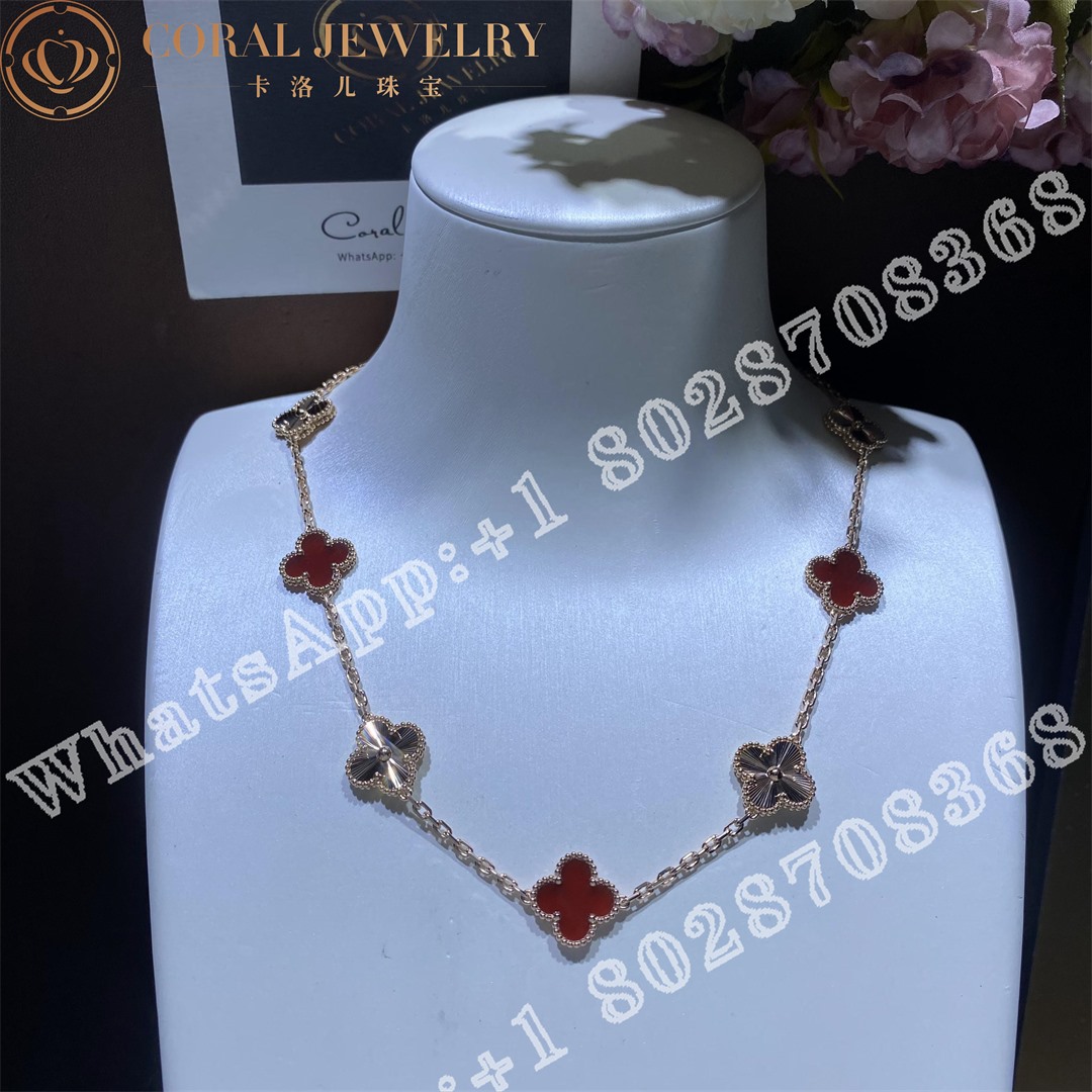 Van Cleef & Arpels Vintage Alhambra necklace, 10 motifs Rose gold, Carnelian - Image 3