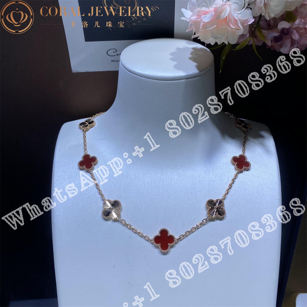 Van Cleef & Arpels Vintage Alhambra necklace, 10 motifs Rose gold, Carnelian - Image 4