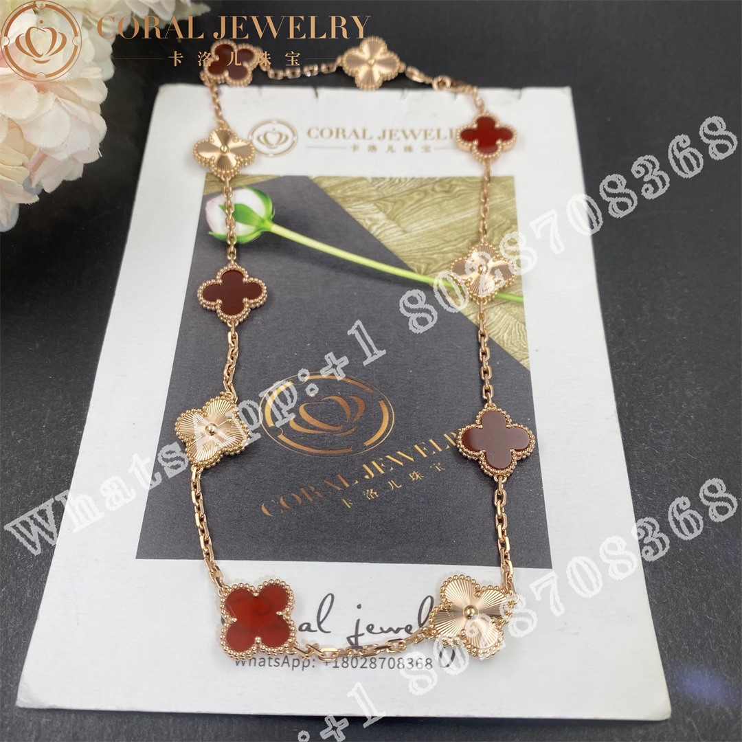 Van Cleef & Arpels Vintage Alhambra necklace, 10 motifs Rose gold, Carnelian - Image 5