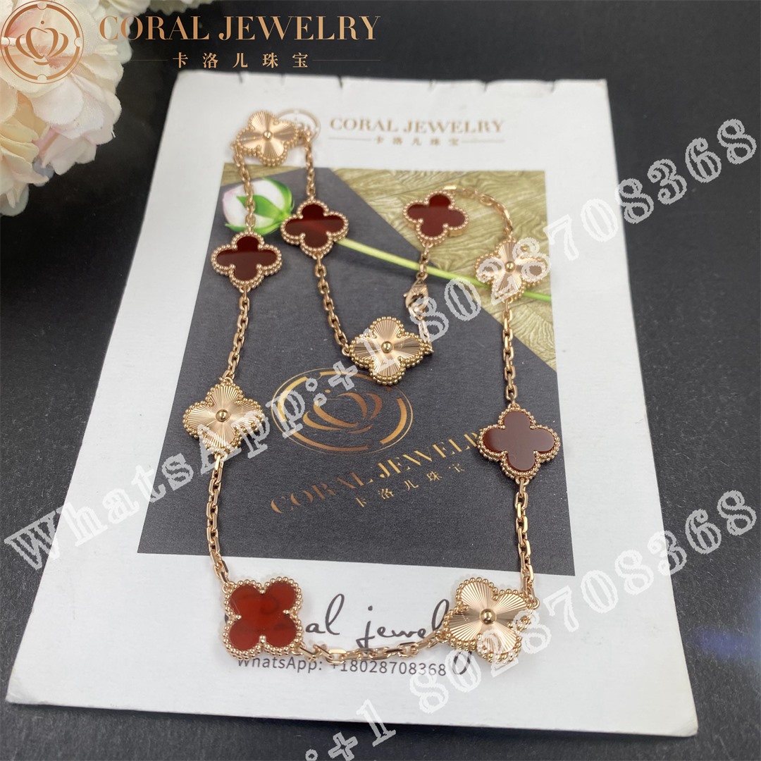 Van Cleef & Arpels Vintage Alhambra necklace, 10 motifs Rose gold, Carnelian - Image 6
