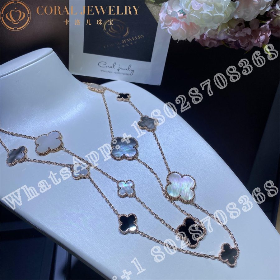 Van Cleef & Arpels Magic Alhambra Long Necklace, 16 Motifs Rose Gold, Mother-of-pearl, Onyx - Image 7