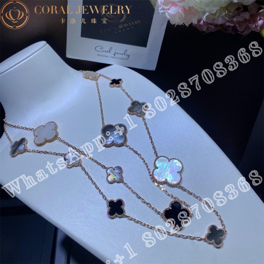 Van Cleef & Arpels Magic Alhambra Long Necklace, 16 Motifs Rose Gold, Mother-of-pearl, Onyx - Image 8