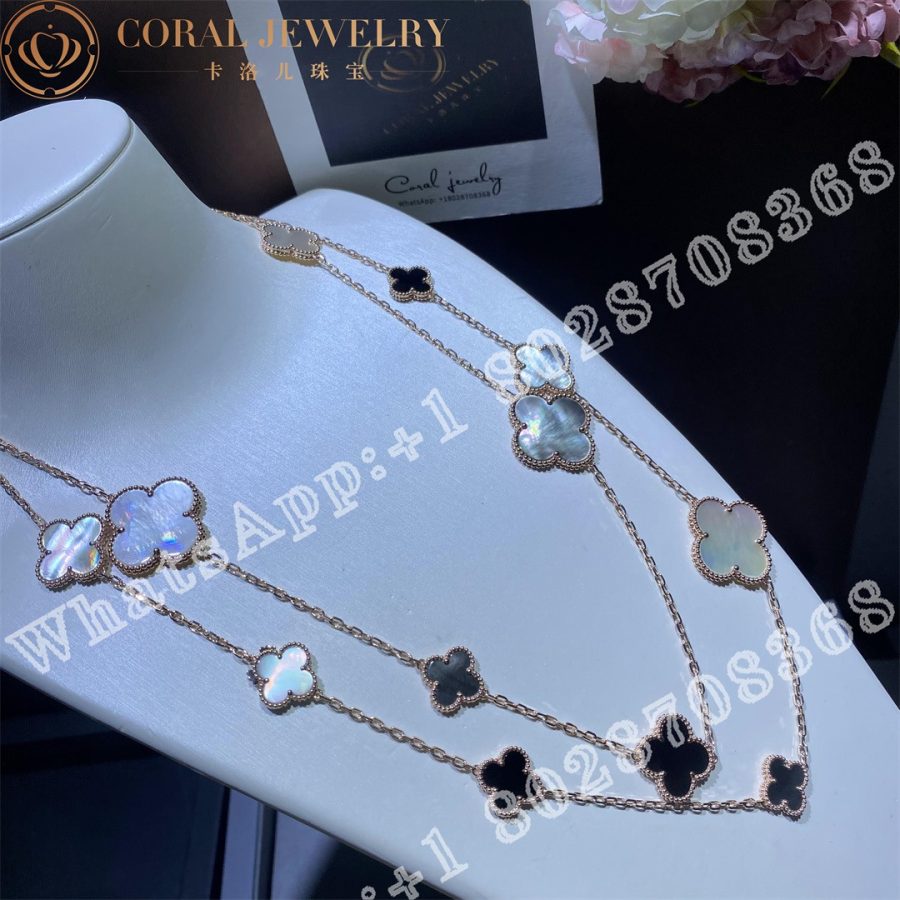 Van Cleef & Arpels Magic Alhambra Long Necklace, 16 Motifs Rose Gold, Mother-of-pearl, Onyx - Image 5