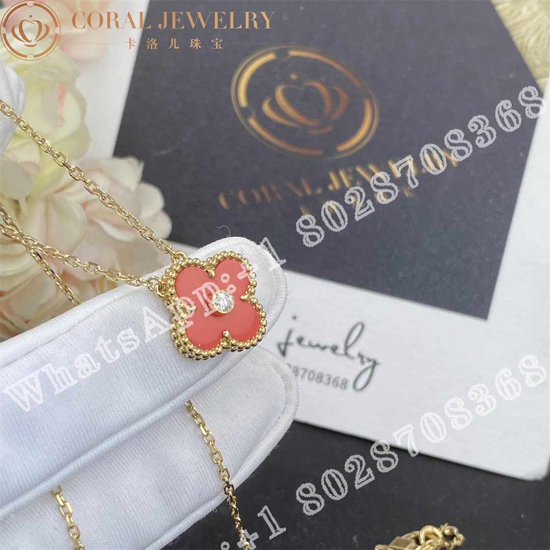 Van Cleef & Arpels Limited Edition Coral Vintage Alhambra Pendant - Image 4