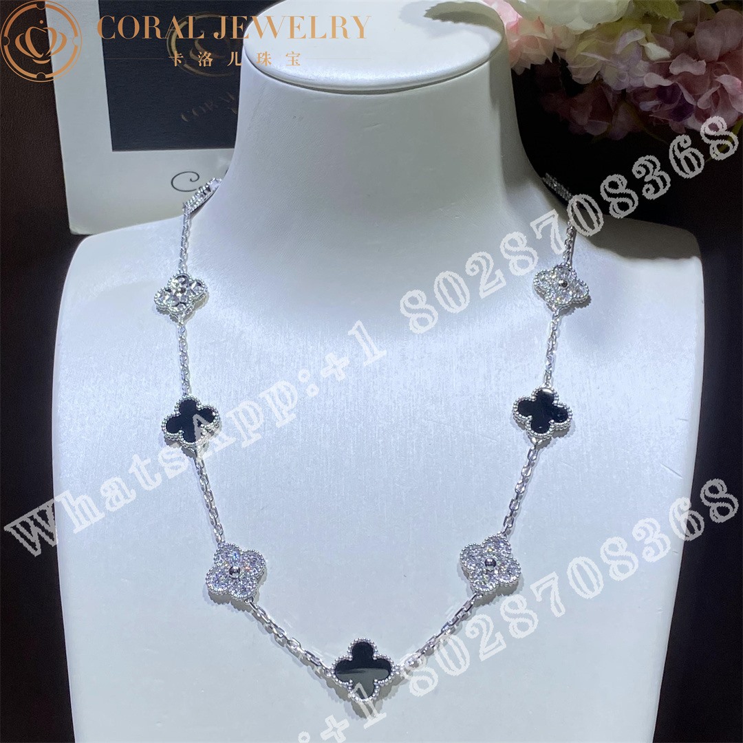 Van Cleef & Arpels Vintage Alhambra necklace, 10 motifs White gold, Diamond, Onyx - Image 3