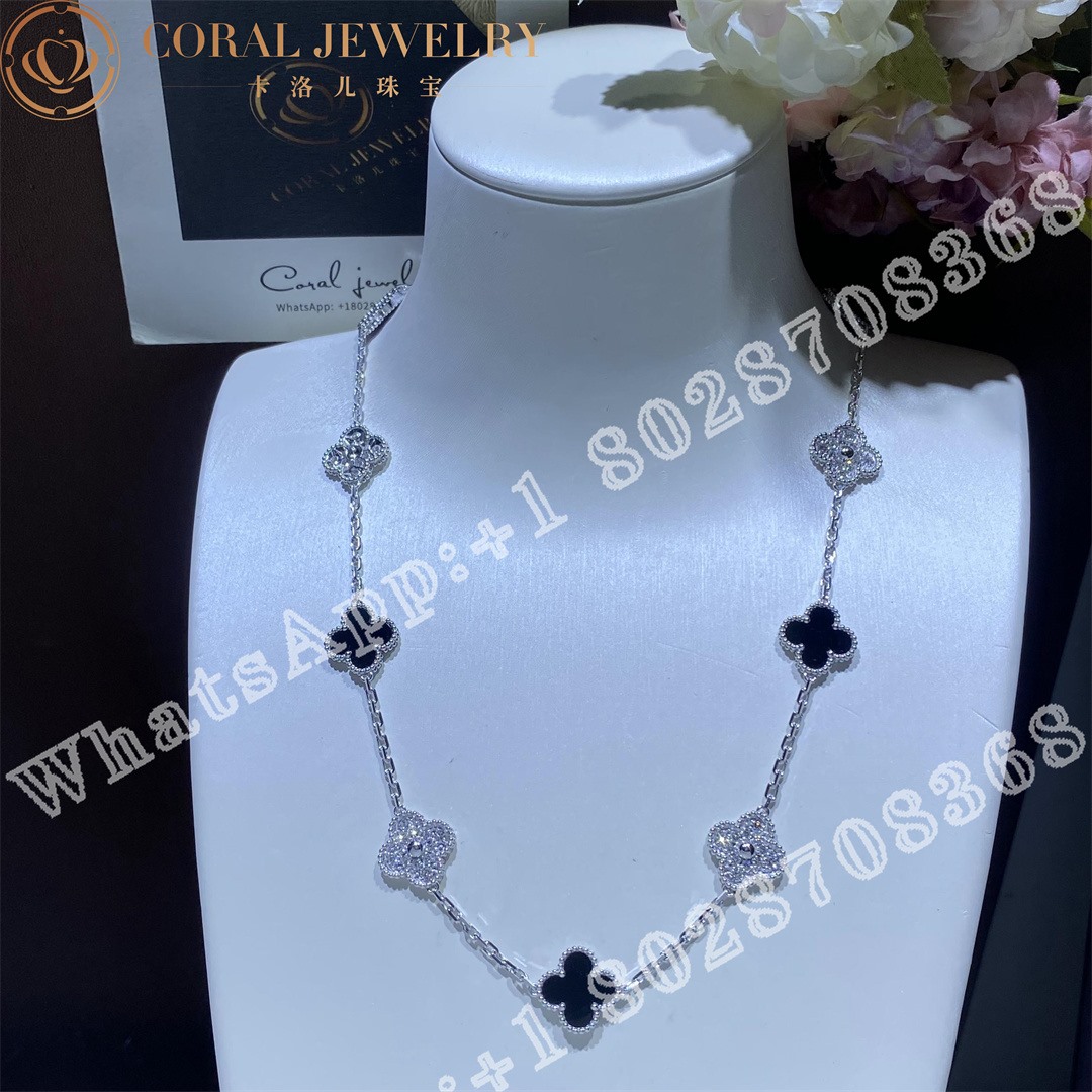 Van Cleef Arpels Vintage Alhambra Necklace 10 Motifs White Gold Diamond Onyx Coral (2)