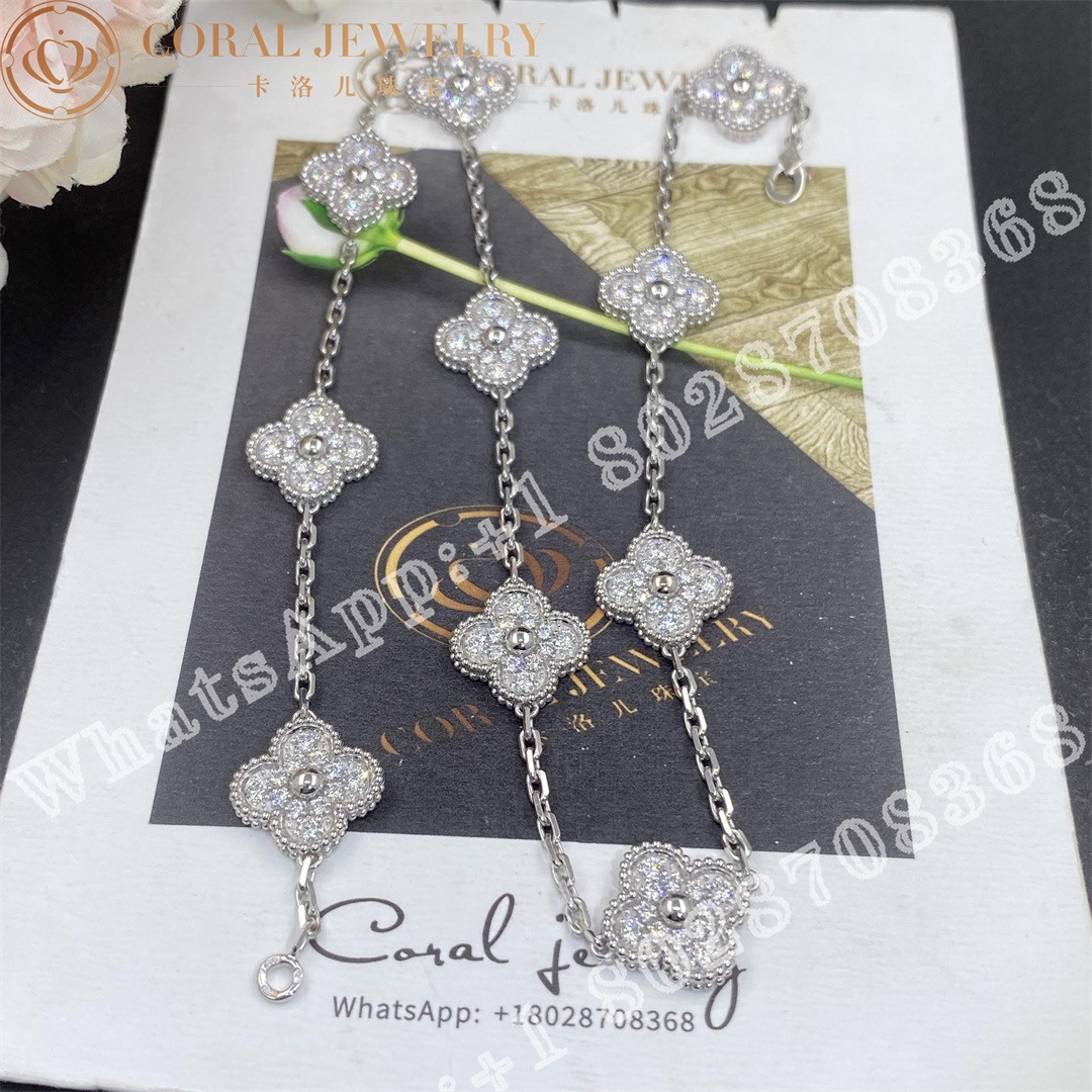 Van Cleef & Arpels VVintage Alhambra Necklace, 10 Motifs 18k White Gold, Diamond VCARA42400 - Image 9