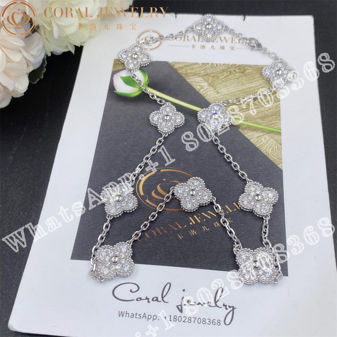 Van Cleef & Arpels VVintage Alhambra Necklace, 10 Motifs 18k White Gold, Diamond VCARA42400 - Image 7