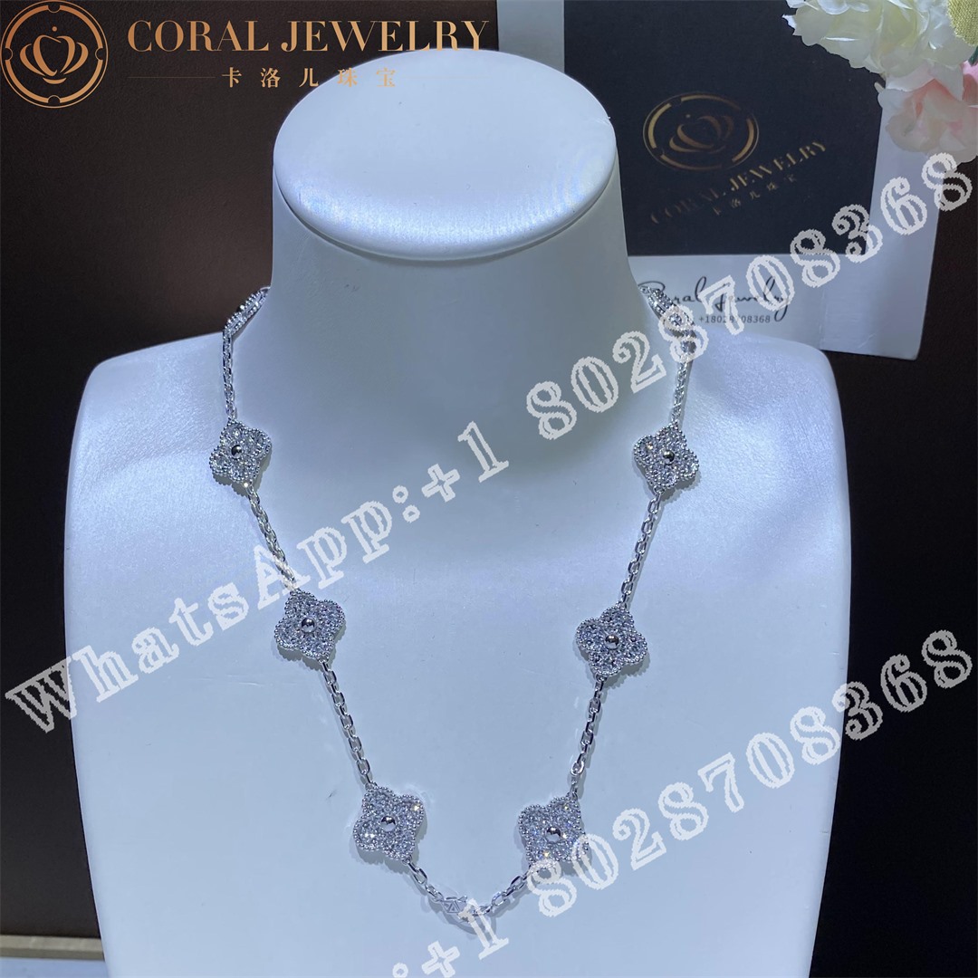 Van Cleef & Arpels VVintage Alhambra Necklace, 10 Motifs 18k White Gold, Diamond VCARA42400 - Image 4