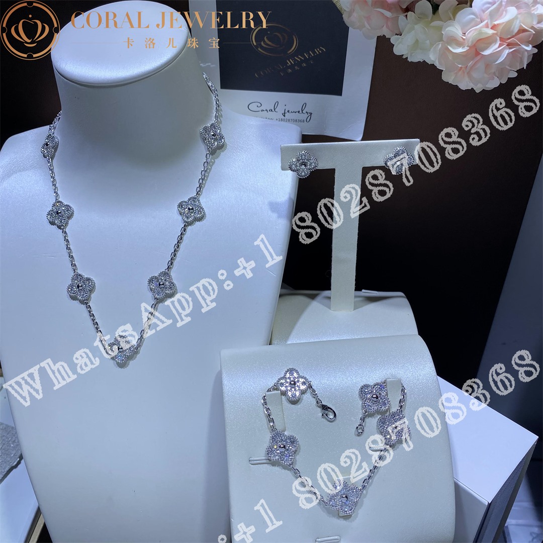 Van Cleef & Arpels VVintage Alhambra Necklace, 10 Motifs 18k White Gold, Diamond VCARA42400 - Image 5