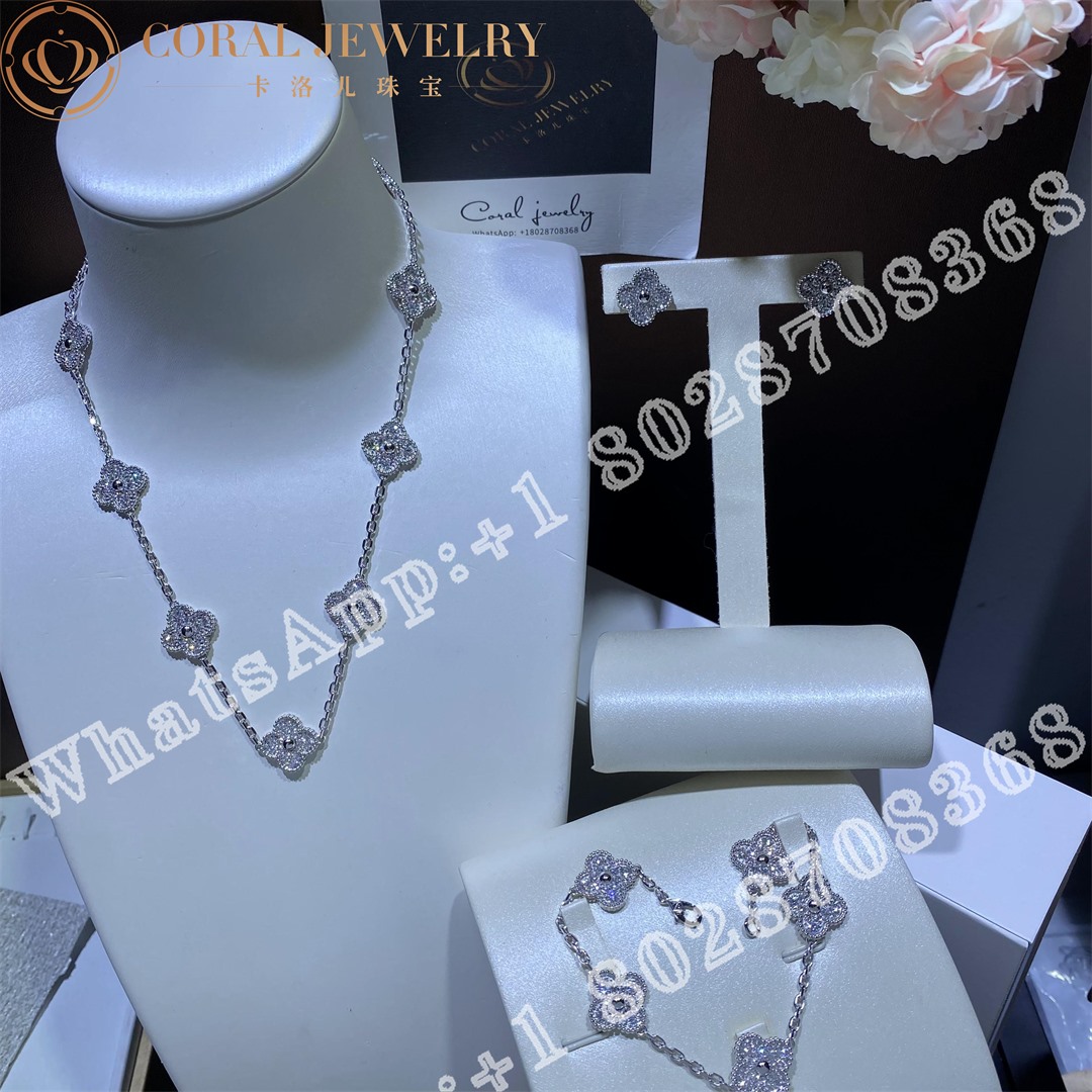 Van Cleef & Arpels VVintage Alhambra Necklace, 10 Motifs 18k White Gold, Diamond VCARA42400 - Image 6