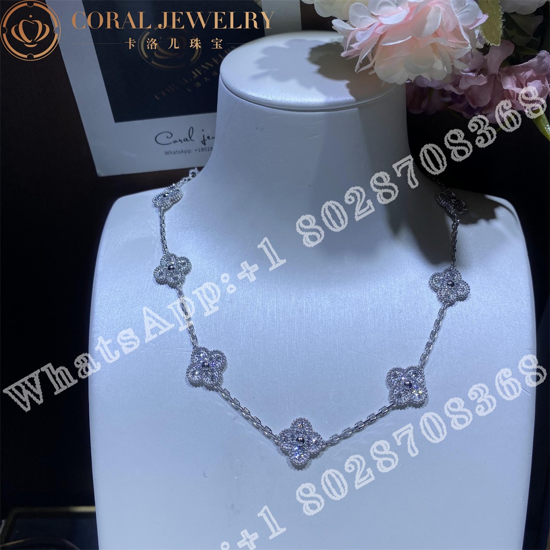 Van Cleef & Arpels VVintage Alhambra Necklace, 10 Motifs 18k White Gold, Diamond VCARA42400 - Image 3