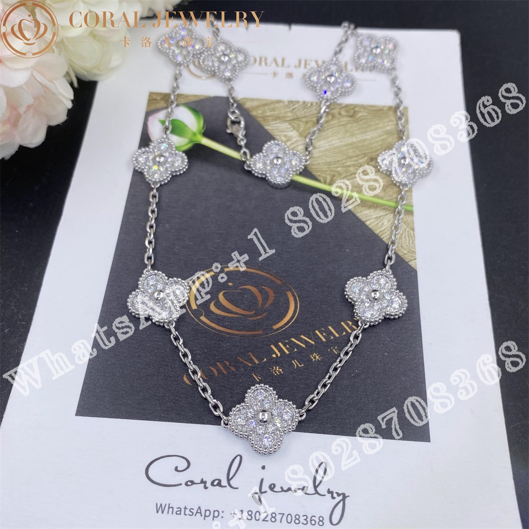 Van Cleef & Arpels VVintage Alhambra Necklace, 10 Motifs 18k White Gold, Diamond VCARA42400 - Image 8
