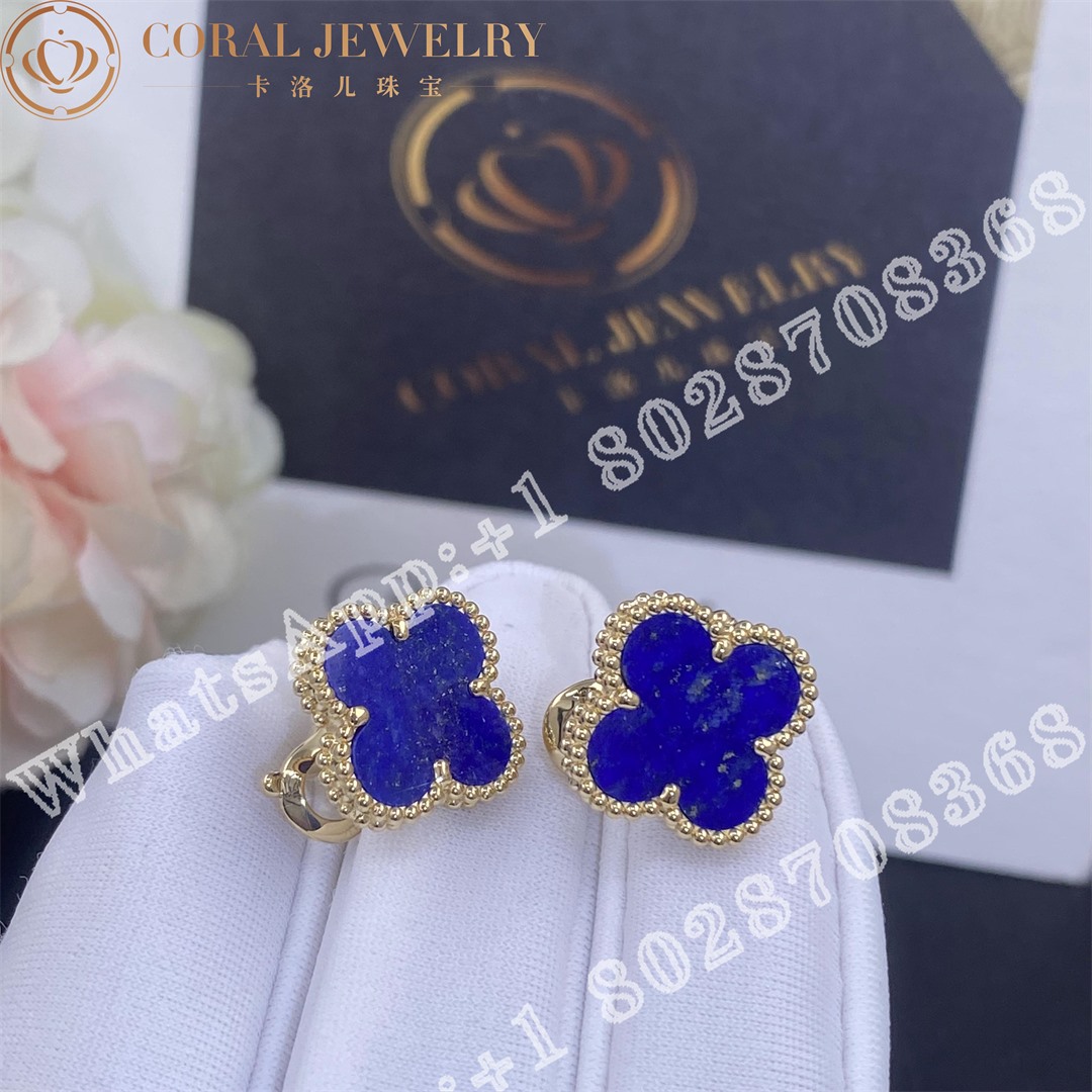 Van Cleef Arpels Vintage Alhambra Earrings Yellow Gold Lapis Lazuli Coral (1)