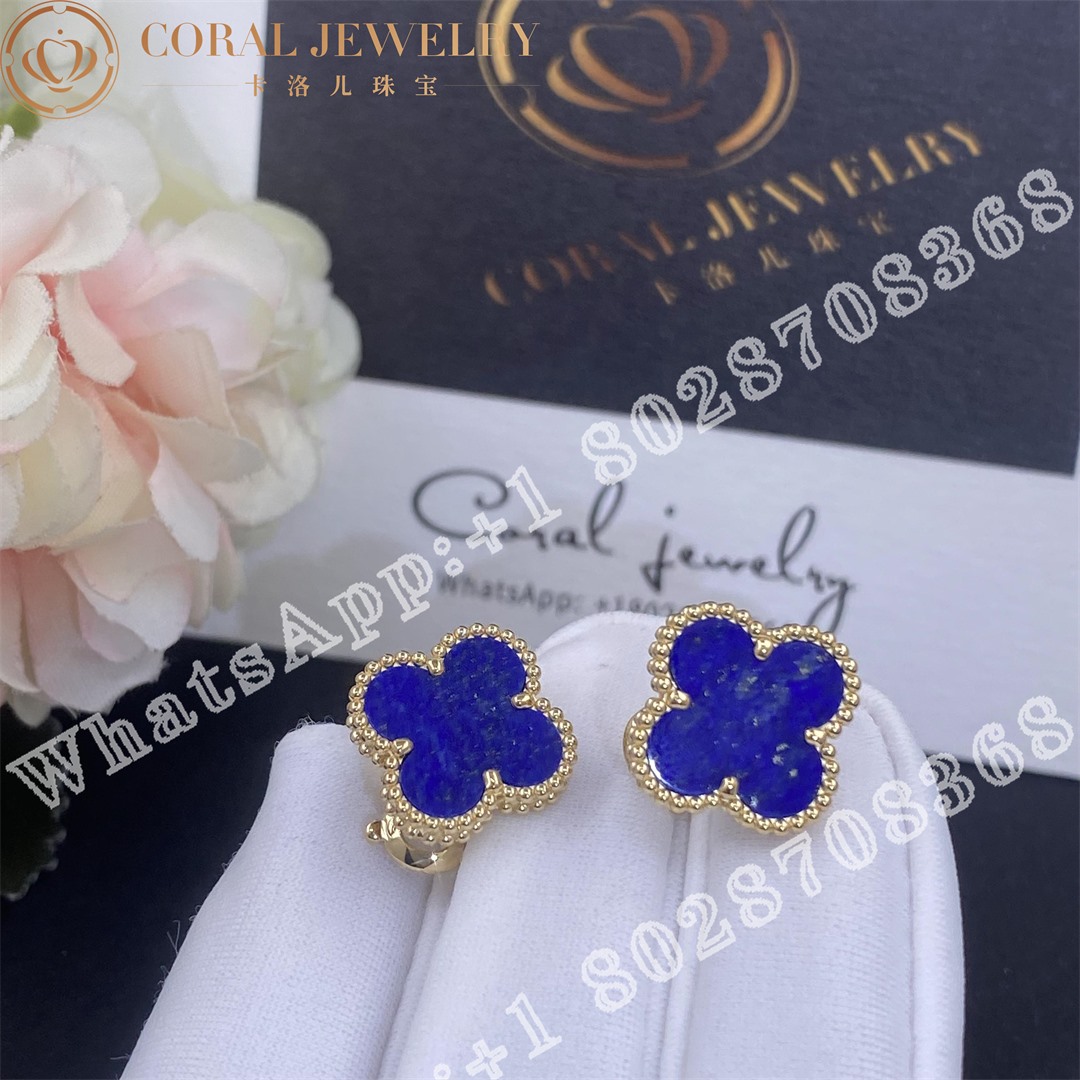 Van Cleef Arpels Vintage Alhambra Earrings Yellow Gold Lapis Lazuli Coral (2)
