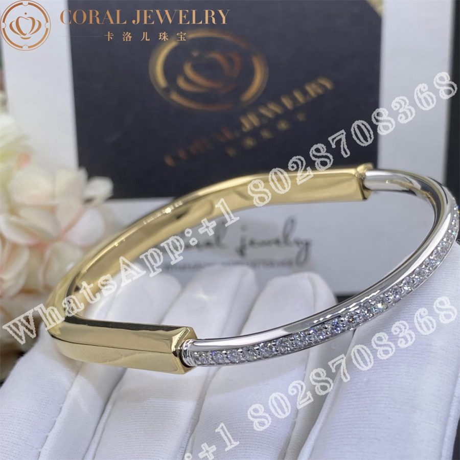 Tiffany Lock Bangle in Yellow and White Gold with Half Pavé Diamonds - Image 7