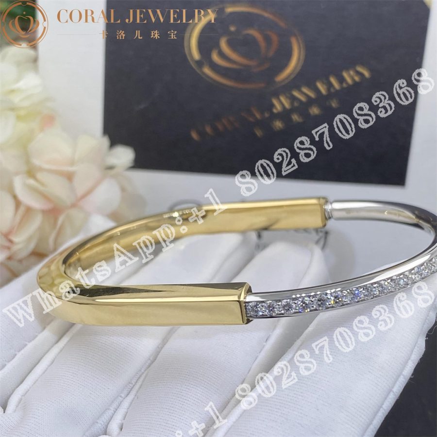 Tiffany Lock Bangle in Yellow and White Gold with Half Pavé Diamonds - Image 5