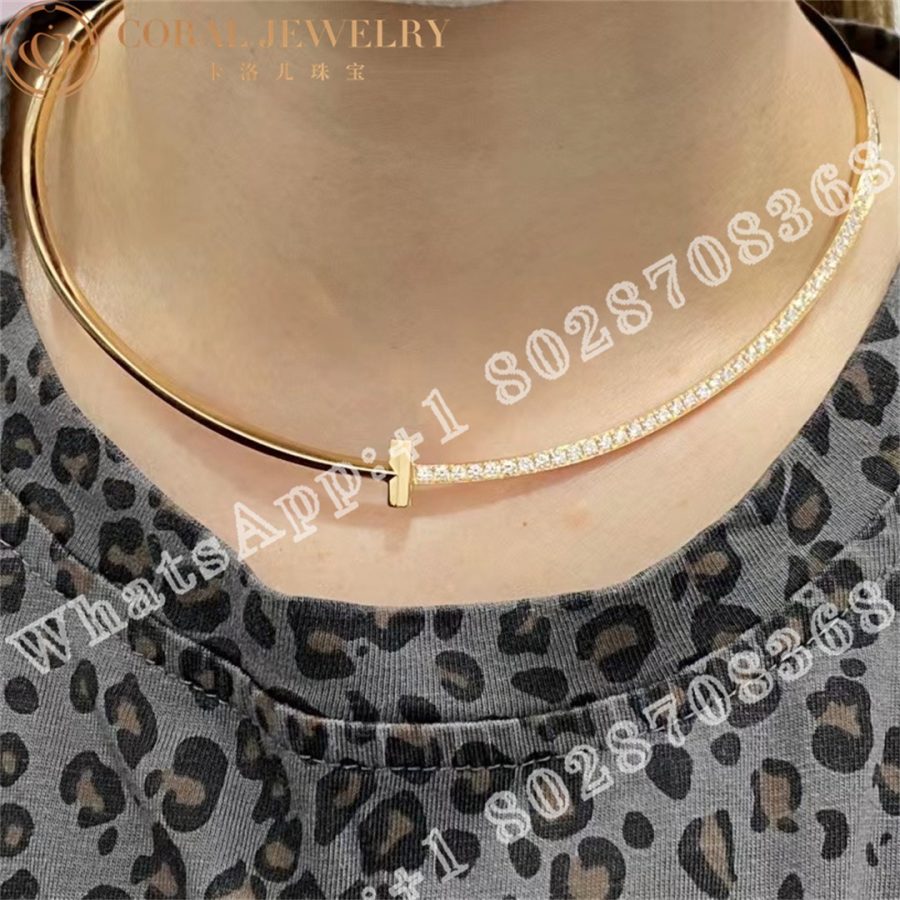 Tiffany T T1 Half Diamond Necklace in Yellow Gold - Image 7