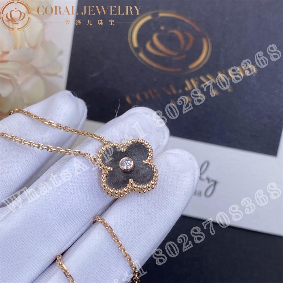 Van Cleef & Arpels Vintage Alhambra 2023 Holiday Necklace Rose Gold Silver Obsidian - Image 5