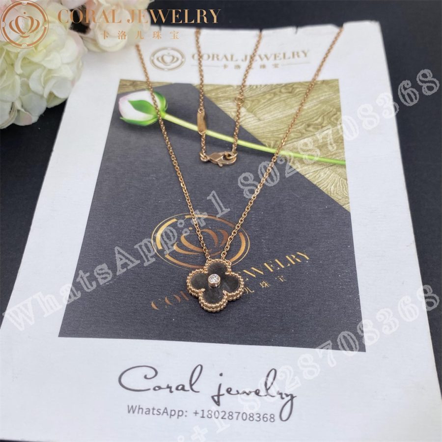 Van Cleef & Arpels Vintage Alhambra 2023 Holiday Necklace Rose Gold Silver Obsidian - Image 7