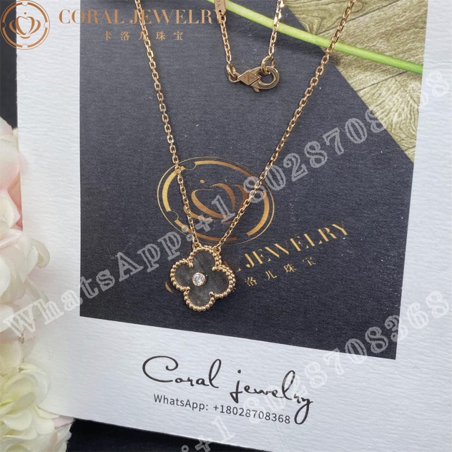 Van Cleef & Arpels Vintage Alhambra 2023 Holiday Necklace Rose Gold Silver Obsidian - Image 8