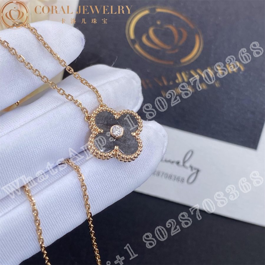 Van Cleef & Arpels Vintage Alhambra 2023 Holiday Necklace Rose Gold Silver Obsidian - Image 4