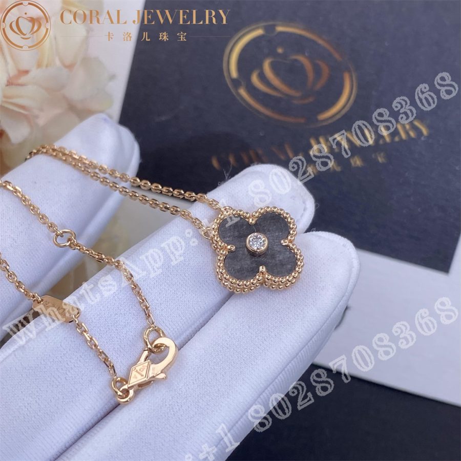 Van Cleef & Arpels Vintage Alhambra 2023 Holiday Necklace Rose Gold Silver Obsidian - Image 3
