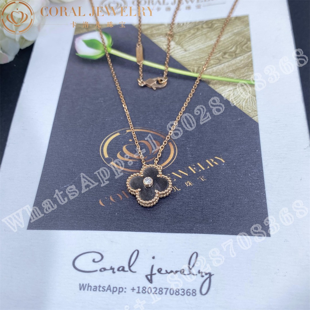 Van Cleef & Arpels Vintage Alhambra 2023 Holiday Necklace Rose Gold Silver Obsidian - Image 6