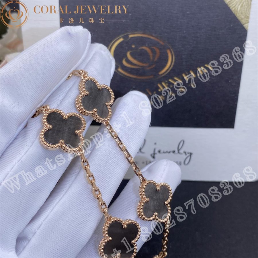 Van Cleef & Arpels Vintage Alhambra bracelet, 5 motifs Rose gold, Silver Obsidian - Image 3