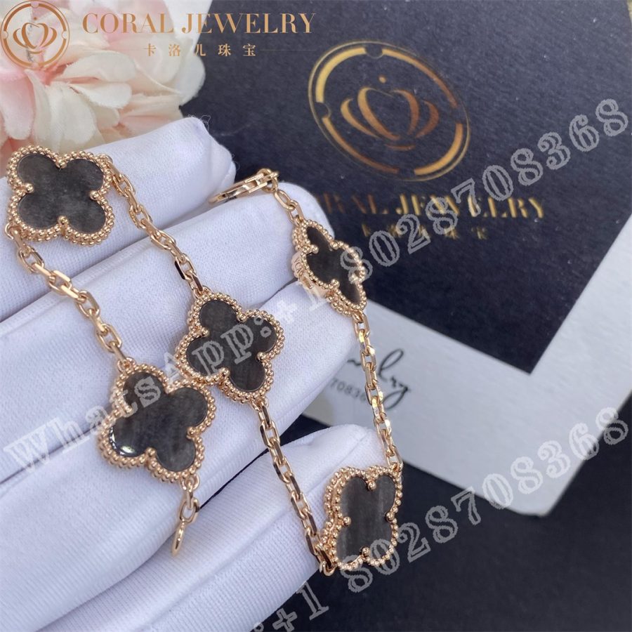 Van Cleef & Arpels Vintage Alhambra bracelet, 5 motifs Rose gold, Silver Obsidian - Image 4